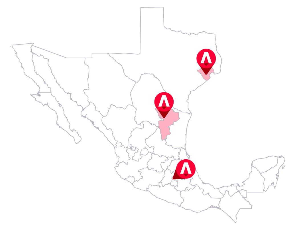 Mapa del territorio Radius en México y Estados Unidos